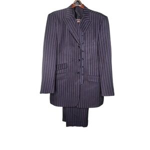 Stacey‎ Adams Gold Label Suit 3 Piece Navy Blue Pinstripe Work Business Prep 44R